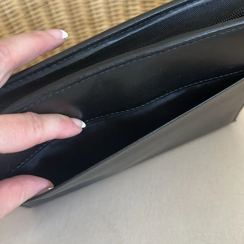 Black Vegan Leather Day Runner Zip Around Organizer
